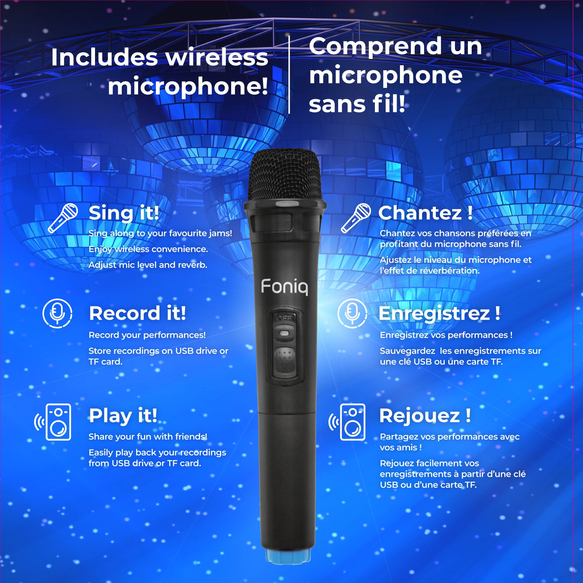 Karaoké Microphone sans fil Bluetooth, 3 en 1 Multi-fonction